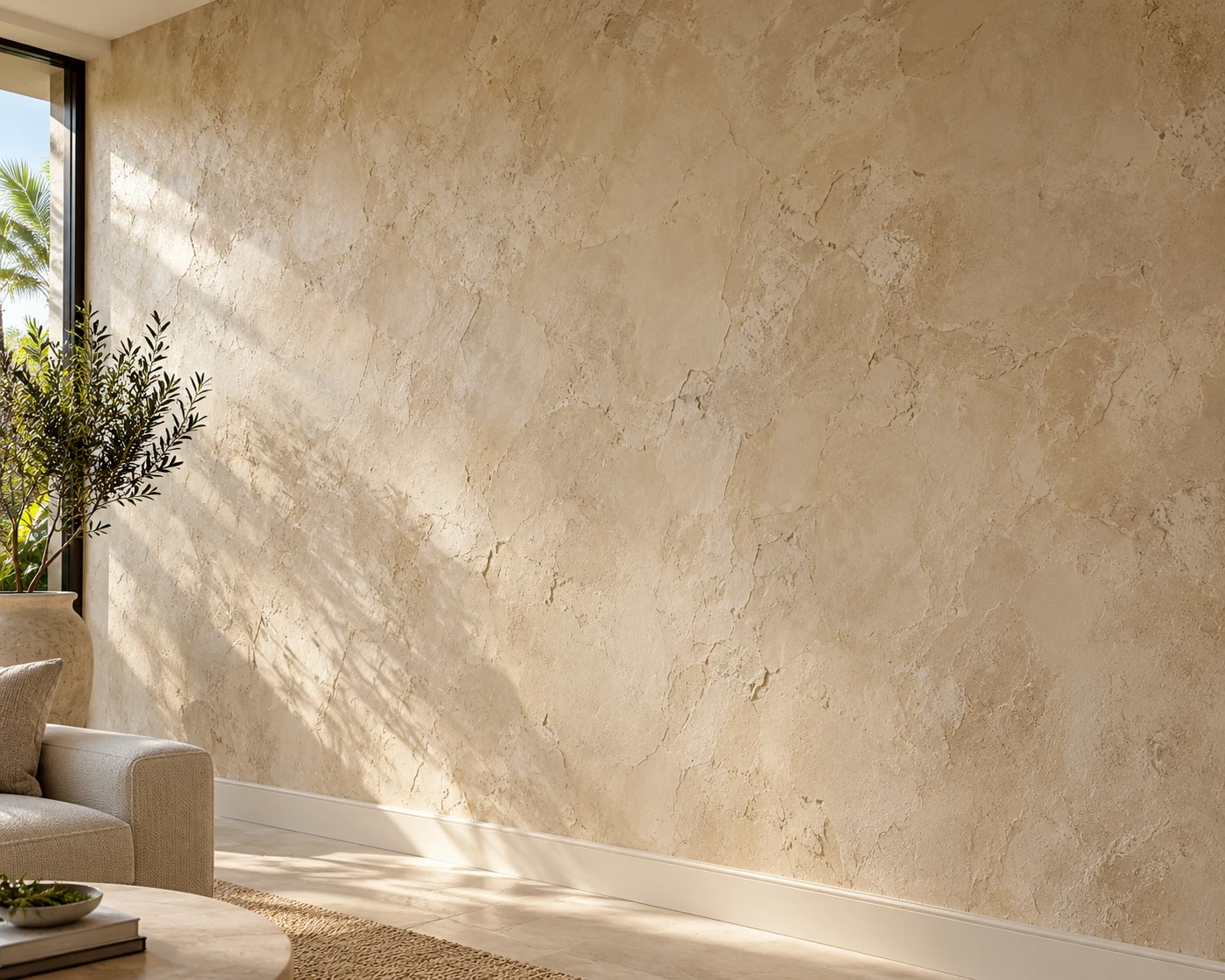 Textured Venetian Plaster accent wall in a living room